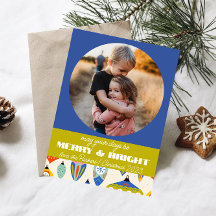 Blauw en Groen Retro Vakantie Kaart