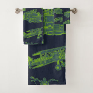 Blauw en groen rijdende voertuigen auto's jongens bad handdoek