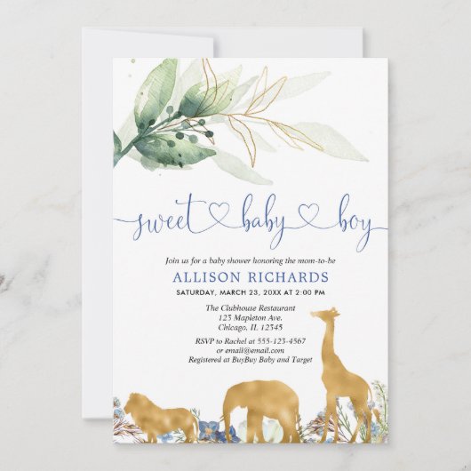 Blauw en groen safari oerwoud boy baby shower kaart (Voorkant)