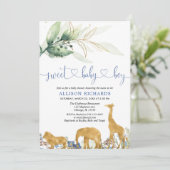 Blauw en groen safari oerwoud boy baby shower kaart (Staand voorkant)