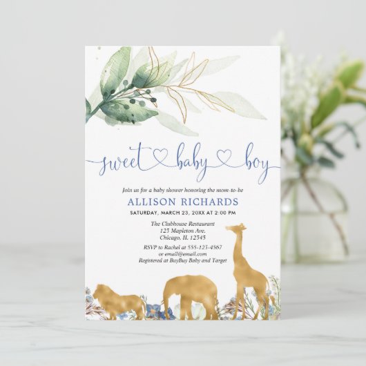 Blauw en groen safari oerwoud boy baby shower kaart (Staand voorkant)