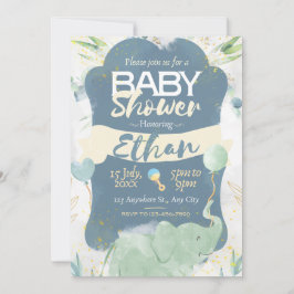 Blauw en Groen Schattige Baby shower Uitnodiging