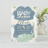Blauw en Groen Schattige Baby shower Uitnodiging (Staand voorkant)