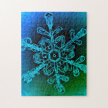 Blauw en groen Snowflake Foto Jigzaag Puzzle