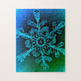 Blauw en groen Snowflake Foto Jigzaag Puzzle Legpuzzel