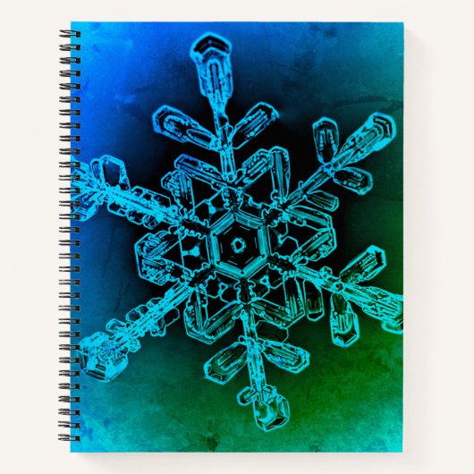Blauw en groen Snowflake Spiral Notitieboek (Voorkant)