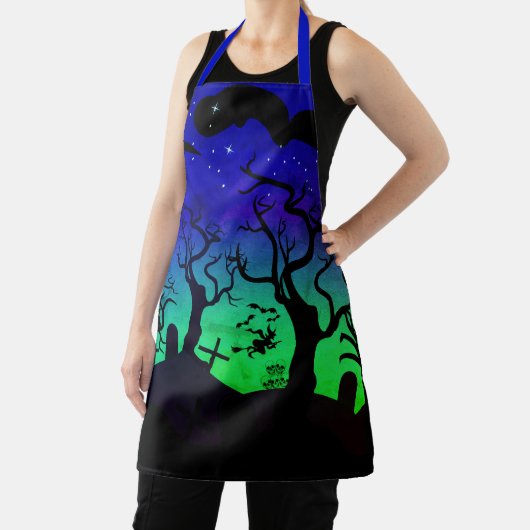 Blauw en groen spookachtig kerkhof Halloween Schort (Insitu)