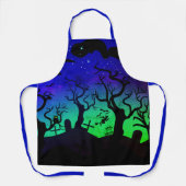 Blauw en groen spookachtig kerkhof Halloween Schort (Voorkant)
