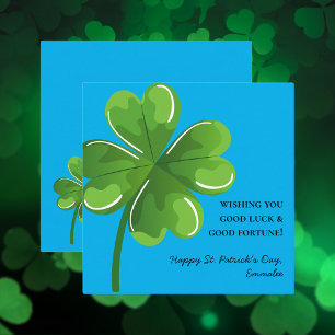 Blauw en groen St. Patrick's Day groene shamrock Notitiekaartje