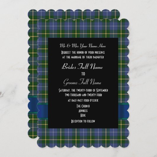 Blauw en groen tartan geruite formele bruiloft kaart (Voorkant / Achterkant)