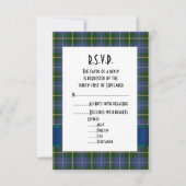 Blauw en groen tartan geruite formele bruiloft R.S RSVP Kaartje (Voorkant)