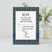 Blauw en groen tartan geruite formele bruiloft R.S RSVP Kaartje (Staand voorkant)