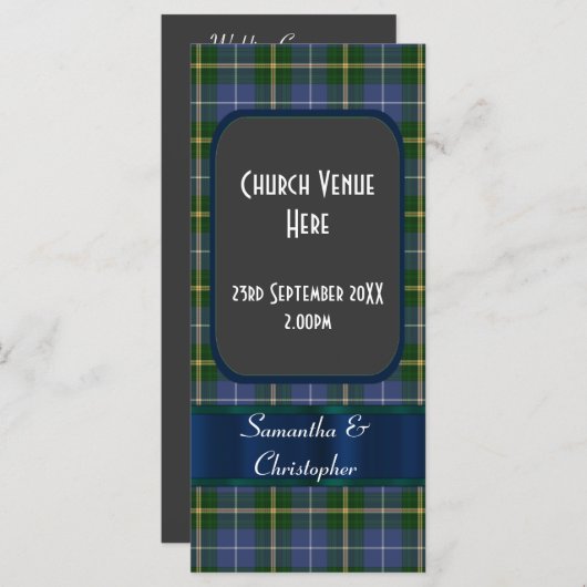 Blauw en groen tartan plaid bruiloft programma programmakaart (Voorkant / Achterkant)