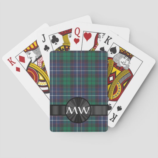 Blauw en groen tartan plaid speelkaarten (Achterkant)