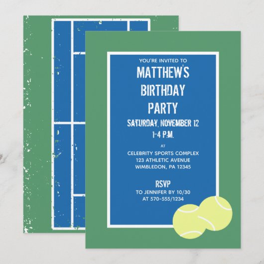 Blauw en Groen Tennisbaan en Ballenpartij Kaart (Voorkant / Achterkant)