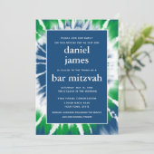 Blauw en Groen Tie Dye Bar Mitzvah Enkele Foto Kaart (Staand voorkant)