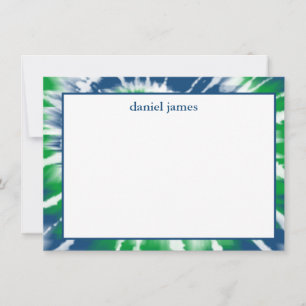 Blauw en groen Tie Dye gepersonaliseerde vlakke no Notitiekaartje