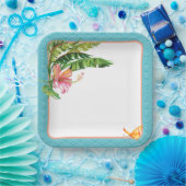 Blauw en Groen Tropisch Bladeren Bloempapier Bord (Feest)