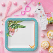 Blauw en Groen Tropisch Bladeren Bloempapier Bord (Feest)