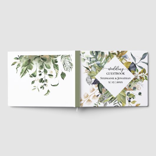 Blauw en groen tropisch huwelijk gastenboek (Volledig)