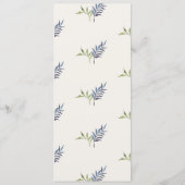 blauw en groen tuin crest krans bruiloft menu (Achterkant)