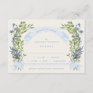 blauw en groen tuin crest krans bruiloft rsvp kaart