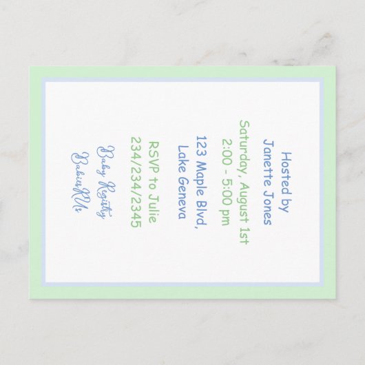 Blauw en Groen Twin Boys Baby Douche Uitnodigingen (Achterkant)