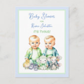Blauw en Groen Twin Boys Baby Douche Uitnodigingen (Voorkant)