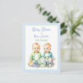 Blauw en Groen Twin Boys Baby Douche Uitnodigingen (Staand voorkant)