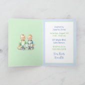 Blauw en Groen Twin Boys Baby Douche Uitnodigingen (Binnen)