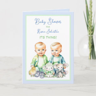 Blauw en Groen Twin Boys Baby Douche Uitnodigingen