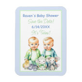 Blauw en Groen Twin Boys Baby shower Save the Date Magneet (Verticaal)