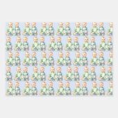 Blauw en Groen Twin Boys Waterverf Baby shower Inpakpapier Vel (Voorkant)