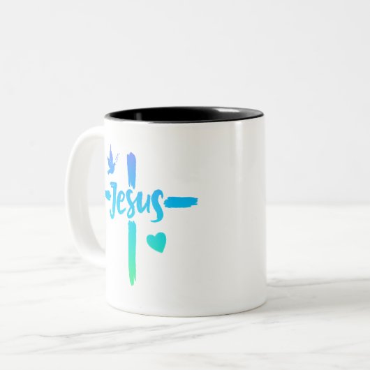 Blauw en groen verloop Jesus Cross Christelijk Tweekleurige Koffiemok (Voorkant links)
