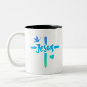 Blauw en groen verloop Jesus Cross Christelijk Tweekleurige Koffiemok (Links)