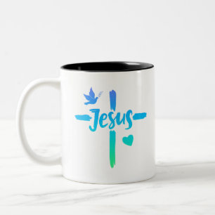 Blauw en groen verloop Jesus Cross Christelijk Tweekleurige Koffiemok