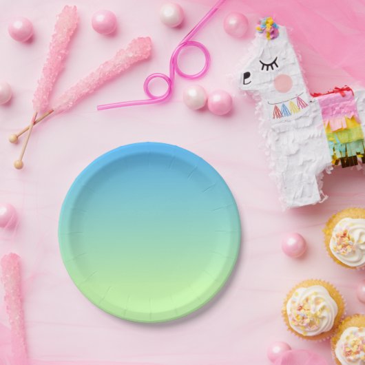 Blauw en groen verloop papieren bordje (Feest)