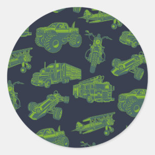 Blauw en groen verplaatsen auto's jongens onderweg ronde sticker