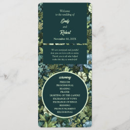 Blauw en Groen Victoriaans Wildbloemen Romantisch Programmakaart