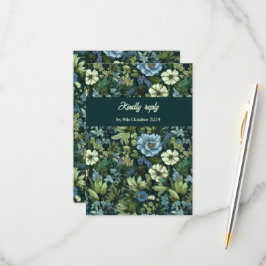 Blauw en Groen Victoriaans Wildbloemen Romantisch RSVP Kaartje