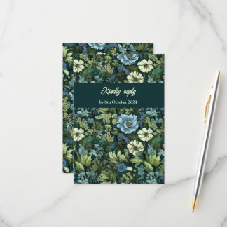 Blauw en Groen Victoriaans Wildbloemen Romantisch RSVP Kaartje