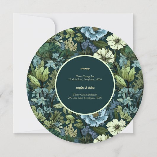 Blauw en Groen Victoriaans Wildbloemenpatroon Kaart (Achterkant)