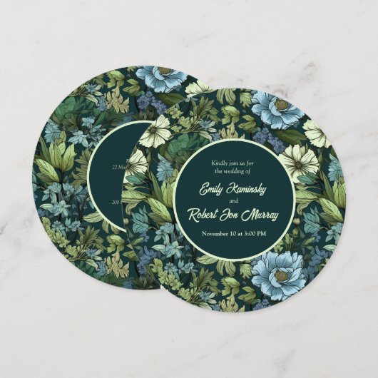 Blauw en Groen Victoriaans Wildbloemenpatroon Kaart (Voorkant / Achterkant)