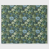 Blauw en Groen Victoriaans Wildbloempatroon Cadeaupapier (Vlak)