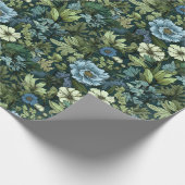 Blauw en Groen Victoriaans Wildbloempatroon Cadeaupapier (Hoek)