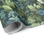 Blauw en Groen Victoriaans Wildbloempatroon Cadeaupapier (Rol Hoek)
