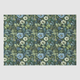 Blauw en Groen Victoriaans Wildbloempatroon Tissuepapier
