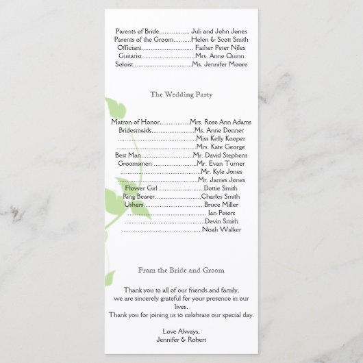 Blauw en Groen Vlinder Vine Huwelijksprogramma Programmakaart (Achterkant)