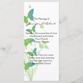 Blauw en Groen Vlinder Vine Huwelijksprogramma Programmakaart