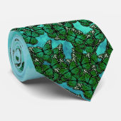 Blauw- en groen vlinderthema, insectenpatroon stropdas (Opgerold)